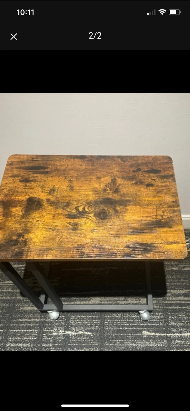 C-Shaped Side Table with Vintage Wood Top & Metal Frame - photo 2