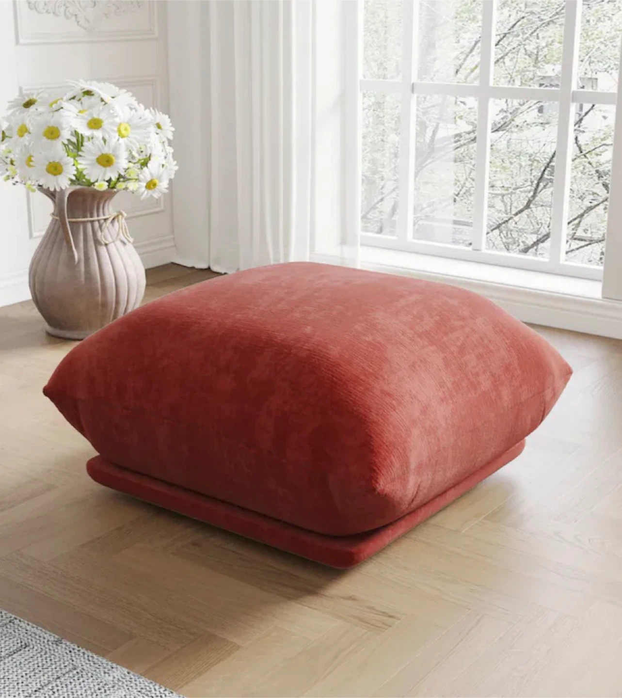 Large Square Velvet Floor Pouf Ottoman