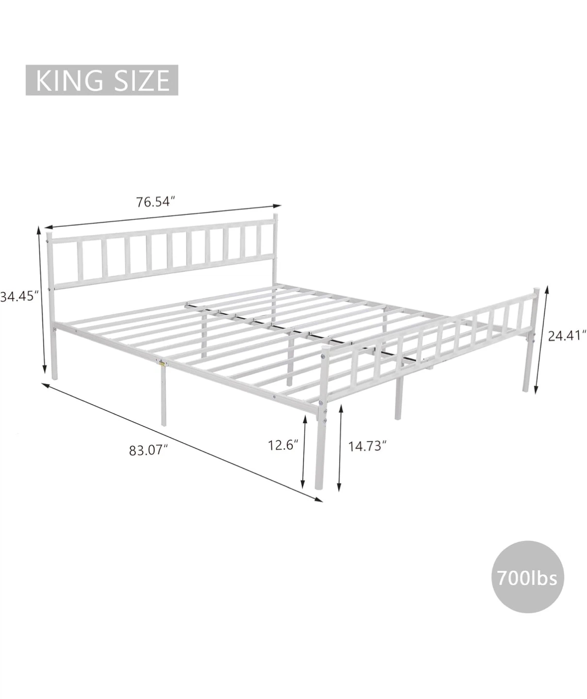 White Metal King Size Bed Frame - photo 4