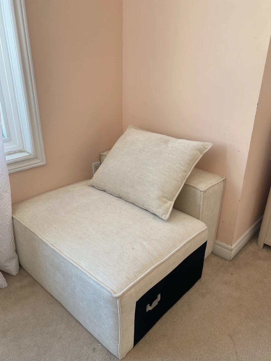 Beige Upholstered Chaise Lounge Chair with Storage - photo 3