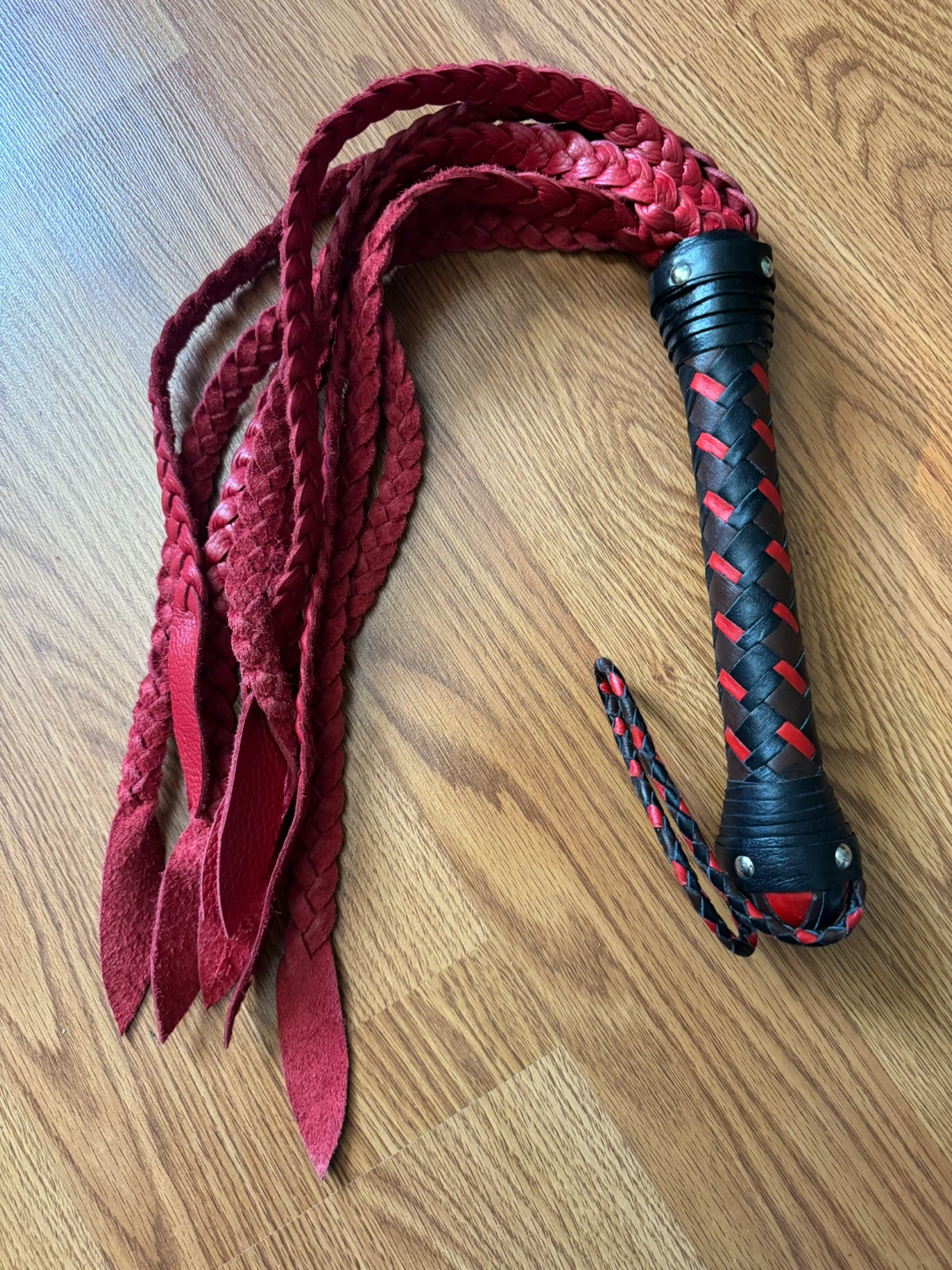 Braided Red Leather Whip