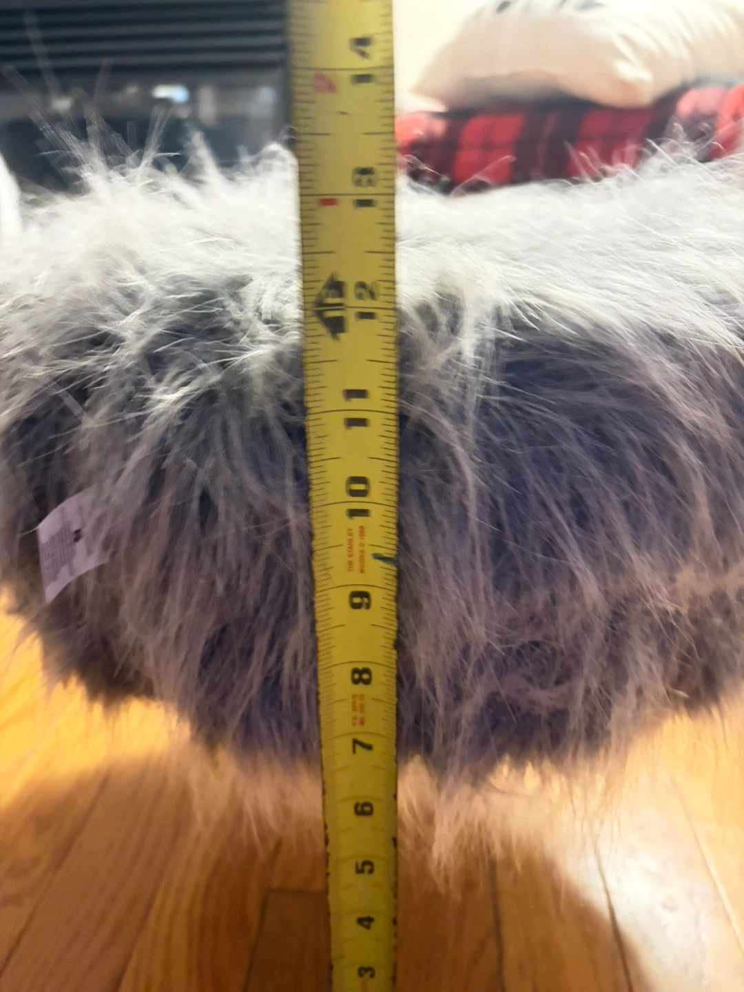 Grey Faux Fur Round Ottoman or Footrest - photo 2