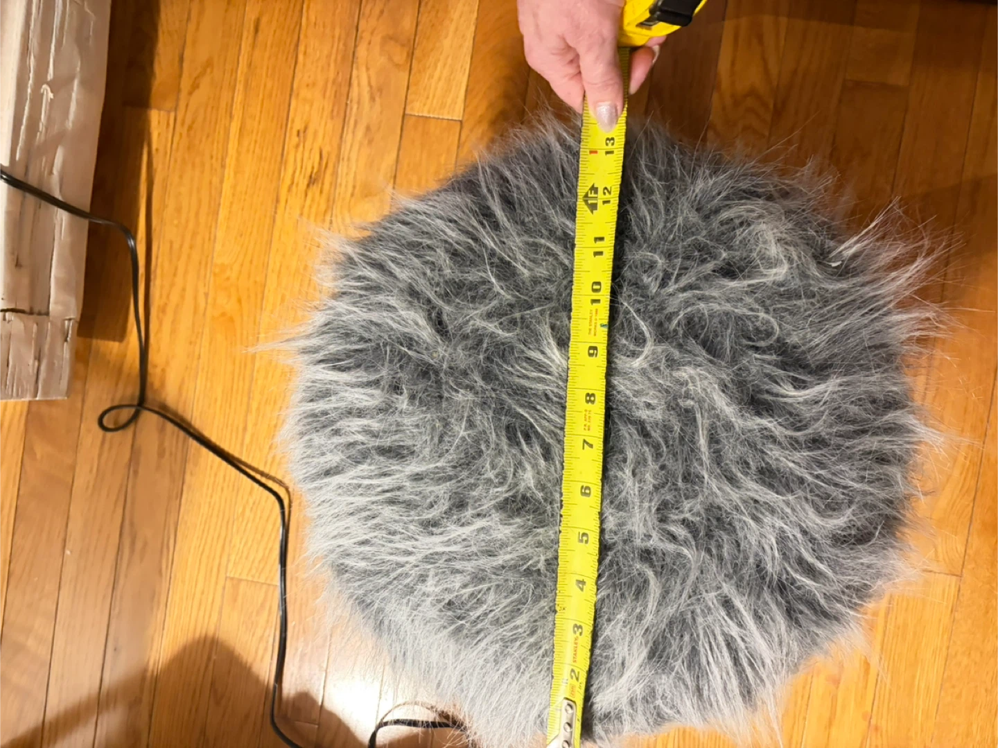 Grey Faux Fur Round Ottoman or Footrest