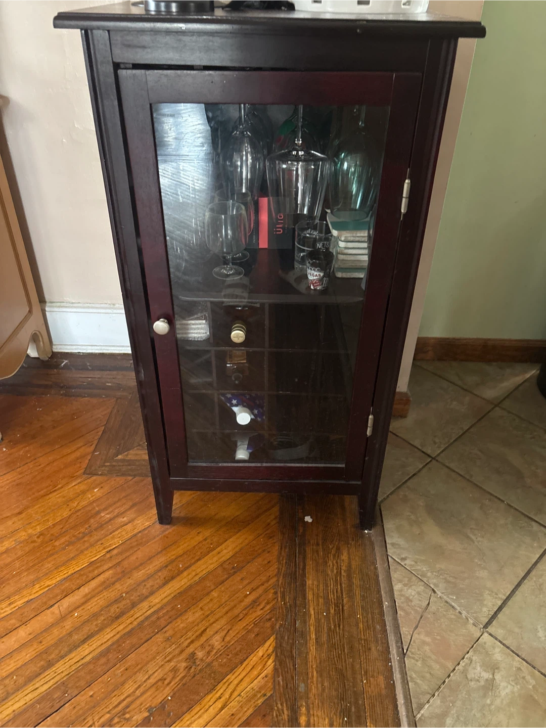 Dark wood wine rack cabinet