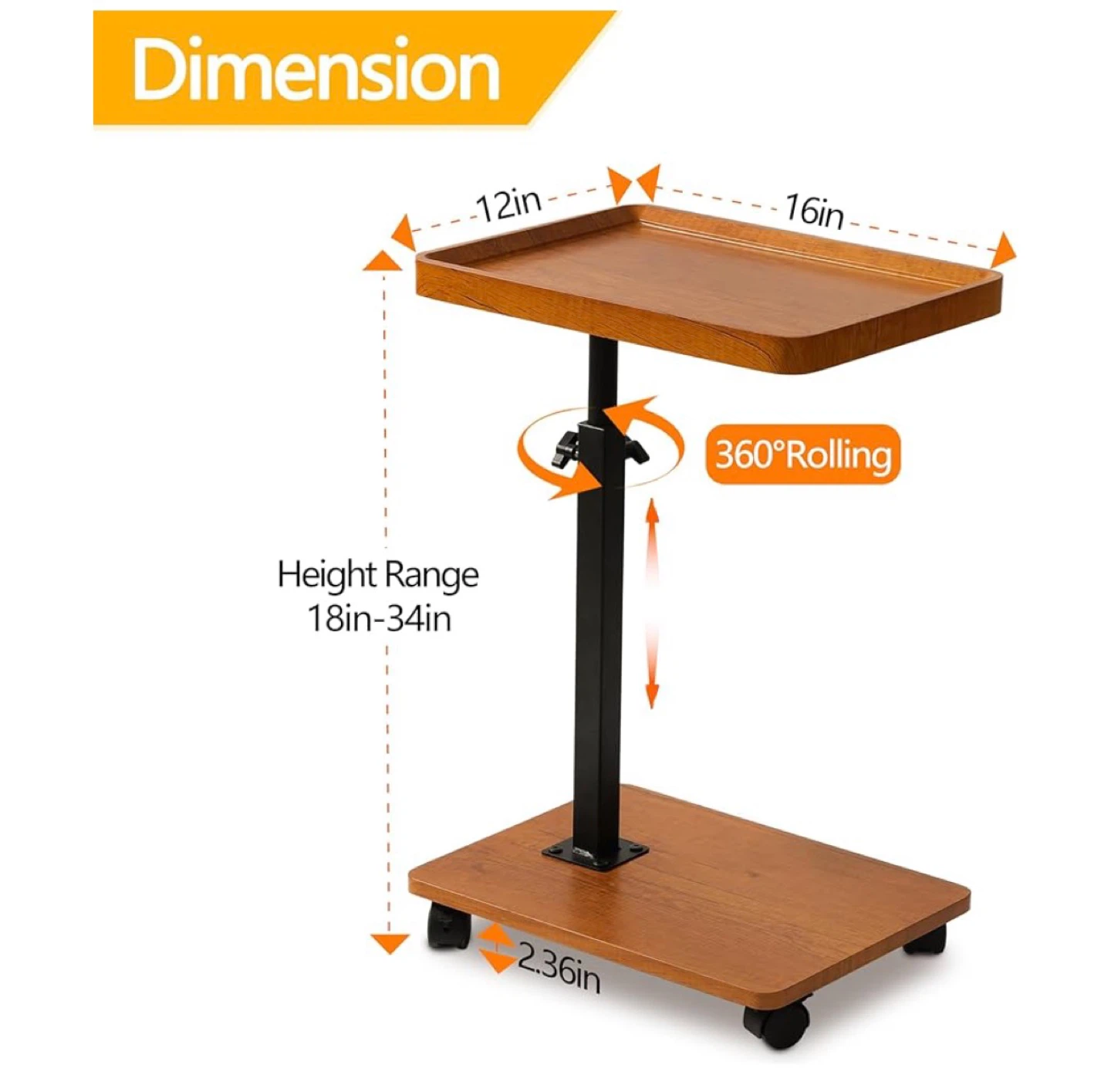 Adjustable Rolling Tray Table - photo 2