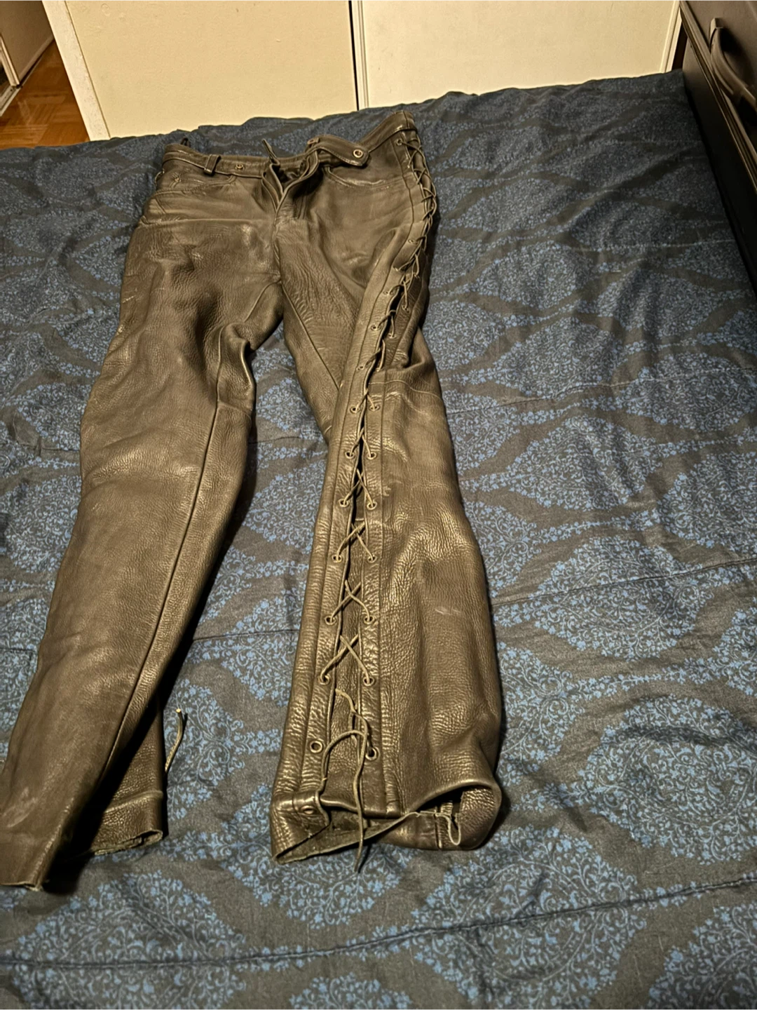 Black Leather Pants with Side Laces