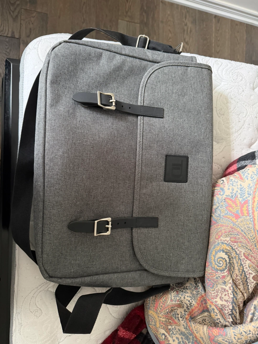 Grey Messenger Bag with Buckle Closures