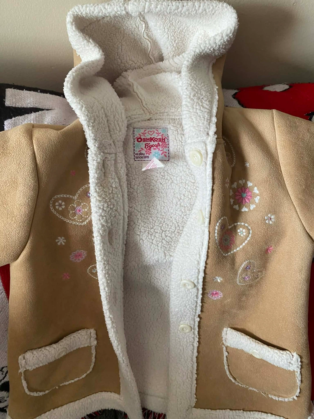 OshKosh B'gosh Toddler Girls Tan Fleece Lined Jacket with Hearts - photo 2