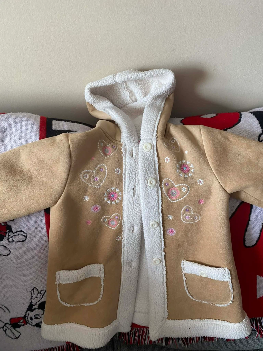 OshKosh B'gosh Toddler Girls Tan Fleece Lined Jacket with Hearts