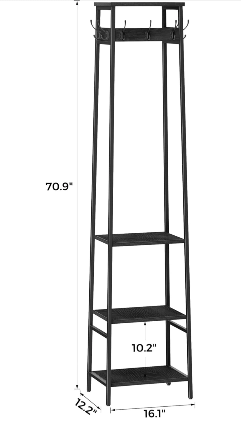 Black Freestanding Coat Rack with 3 Shelves and 7 Hooks - photo 3