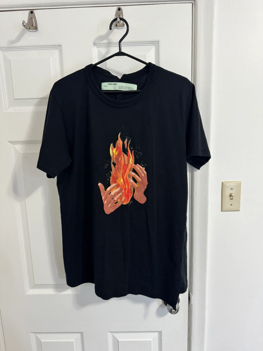 Off-White "Main Label" Black Flaming Hands T-Shirt