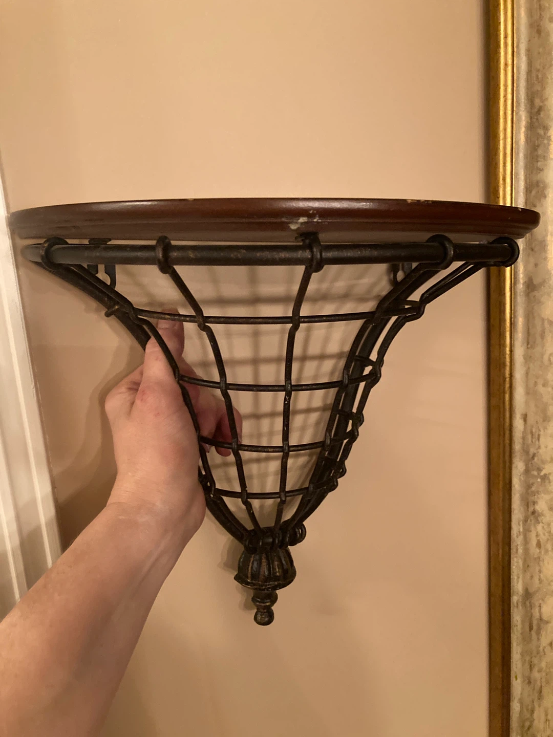 Wall Mounted Wire & Wood Shelf with Decorative Wire Basket