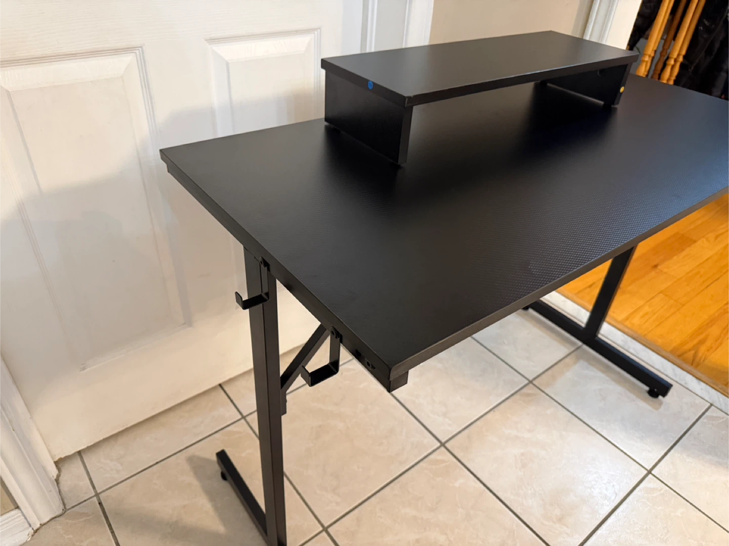 Black Gaming Desk with LED Lights & Monitor Riser – Priced Low - photo 4