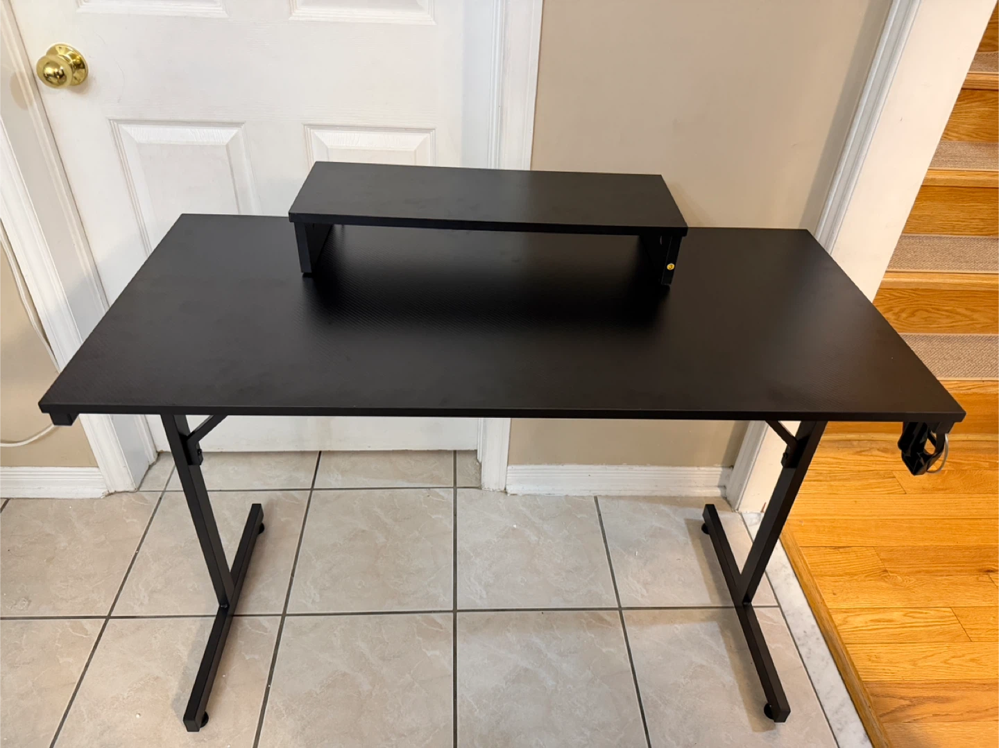 Black Gaming Desk with LED Lights & Monitor Riser – Priced Low - photo 2