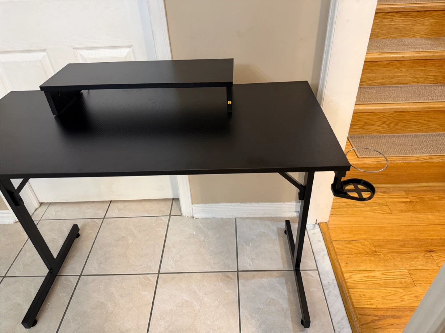 Black Gaming Desk with LED Lights & Monitor Riser – Priced Low - photo 3