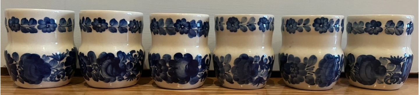 Set of 6 Wloclawek Poland Blue Floral Ceramic Vases