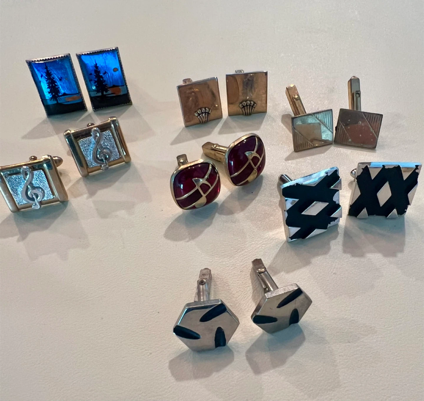 Vintage -ten pairs Cufflinks and five Tie Clips
