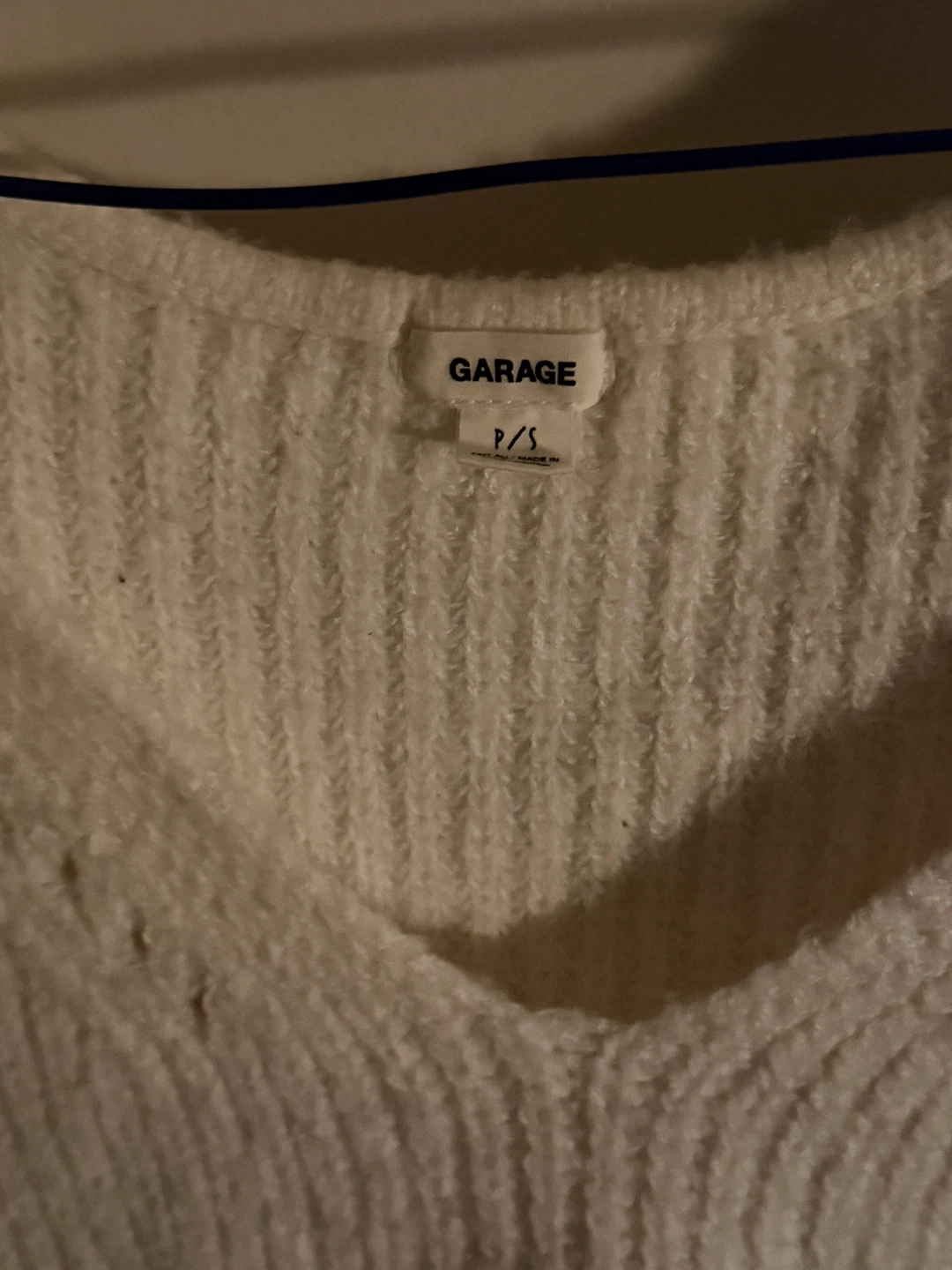 GARAGE Cream V-Neck Ribbed Knit Sweater - Size P/S