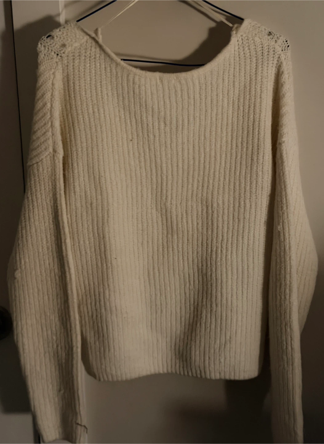 GARAGE Cream V-Neck Ribbed Knit Sweater - Size P/S - photo 2