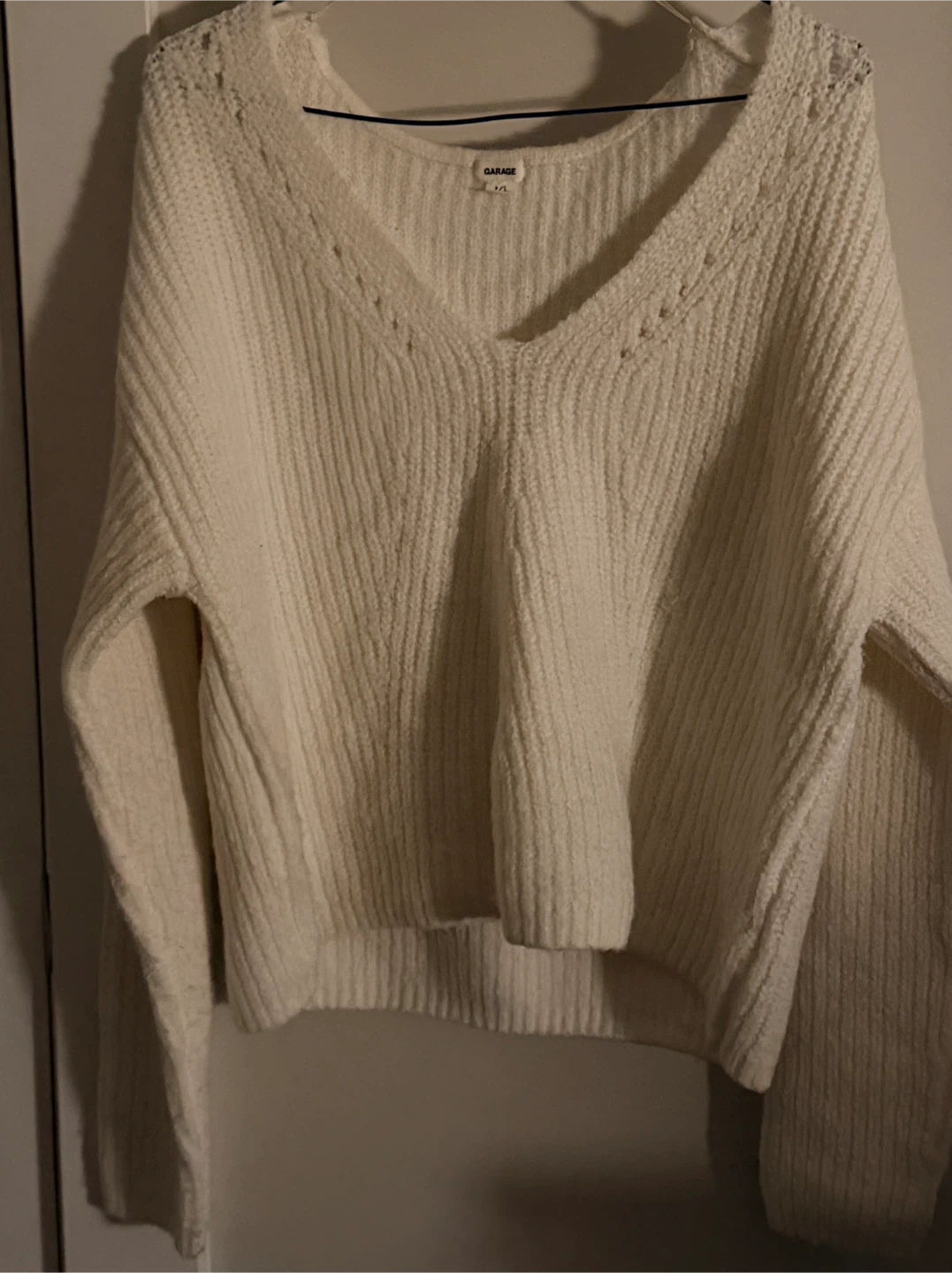 GARAGE Cream V-Neck Ribbed Knit Sweater - Size P/S - photo 3