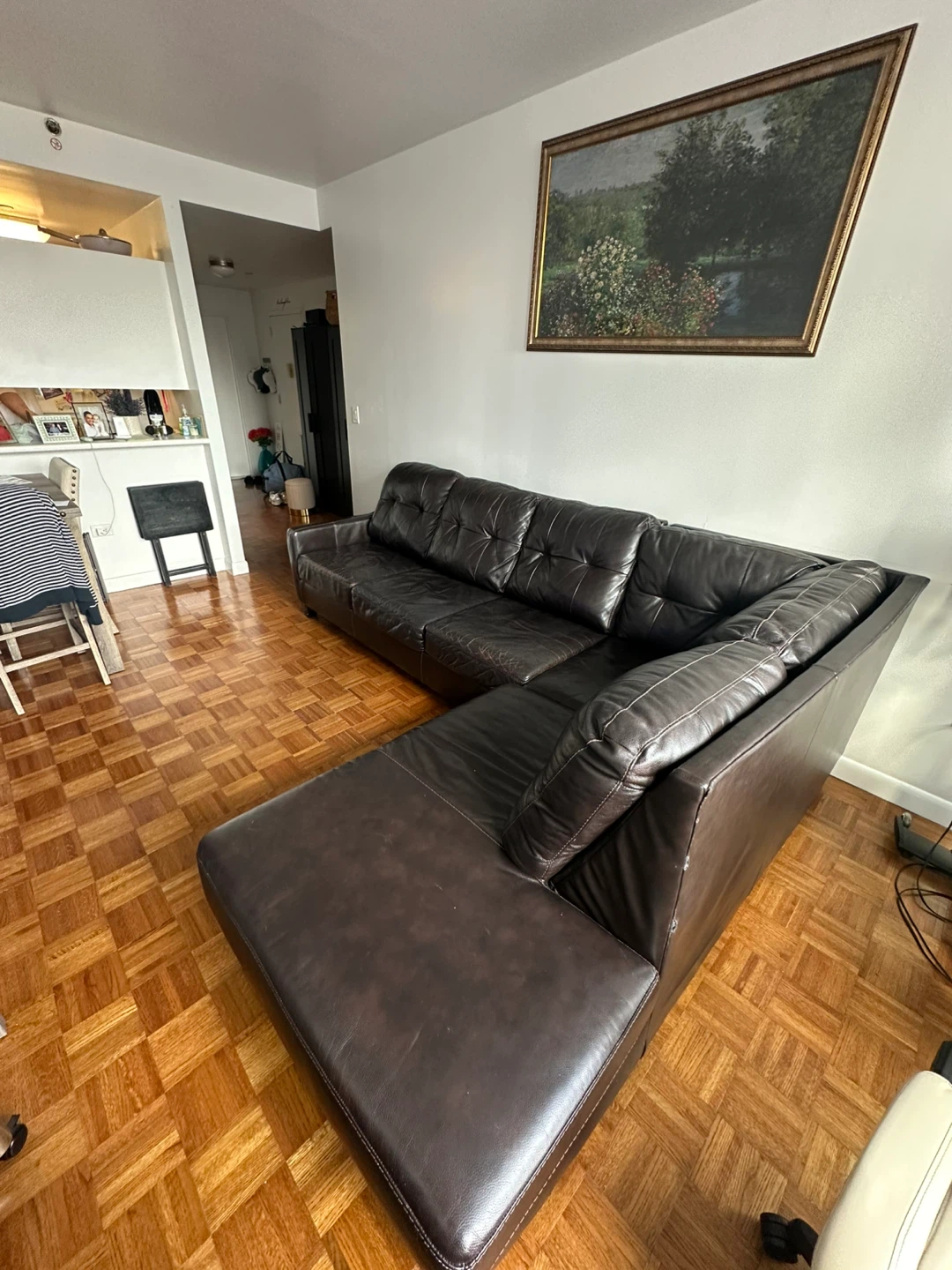 Dark Brown Leather Sectional Sofa with Sleeper Bed - photo 2