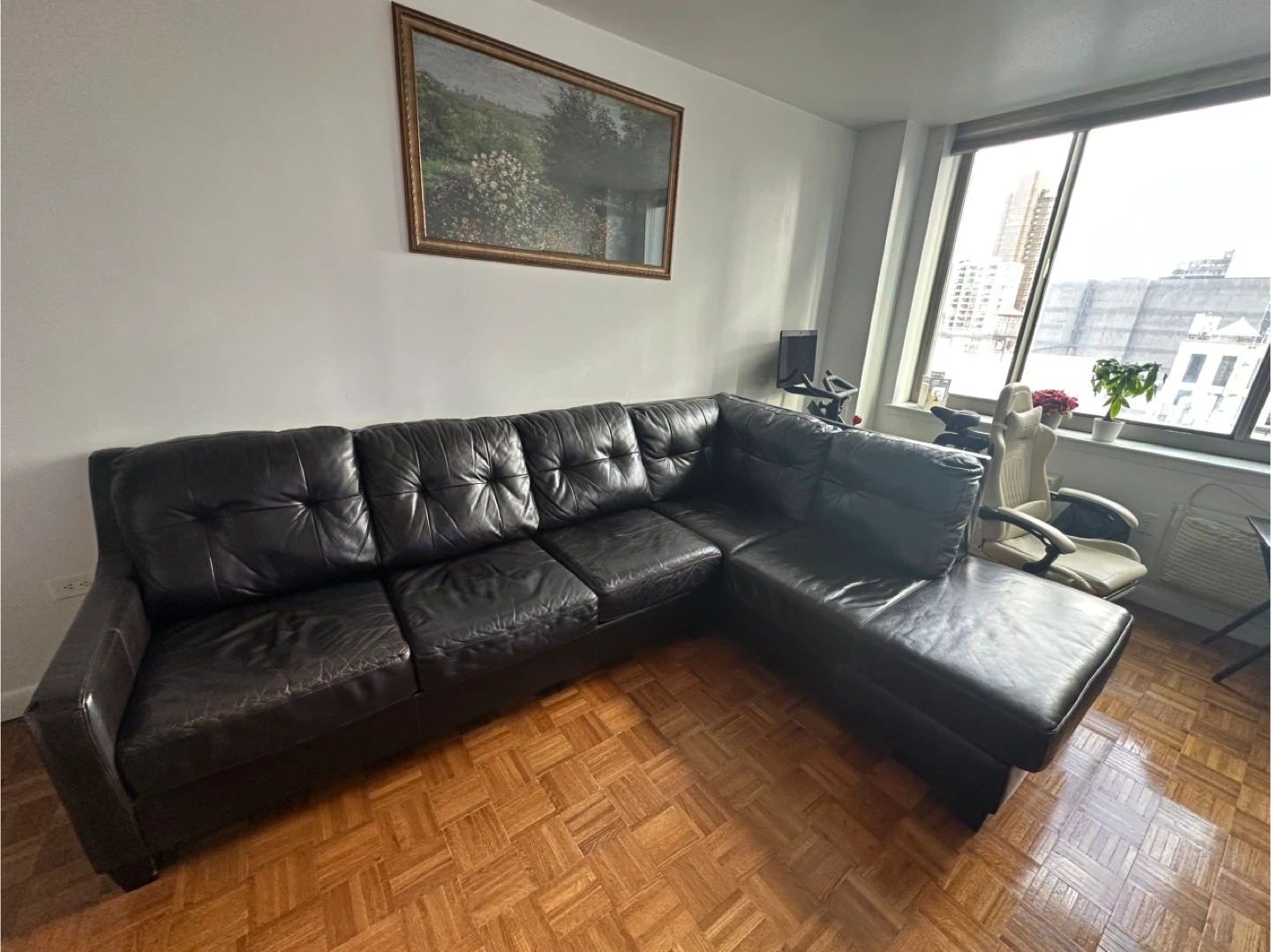 Dark Brown Leather Sectional Sofa with Sleeper Bed