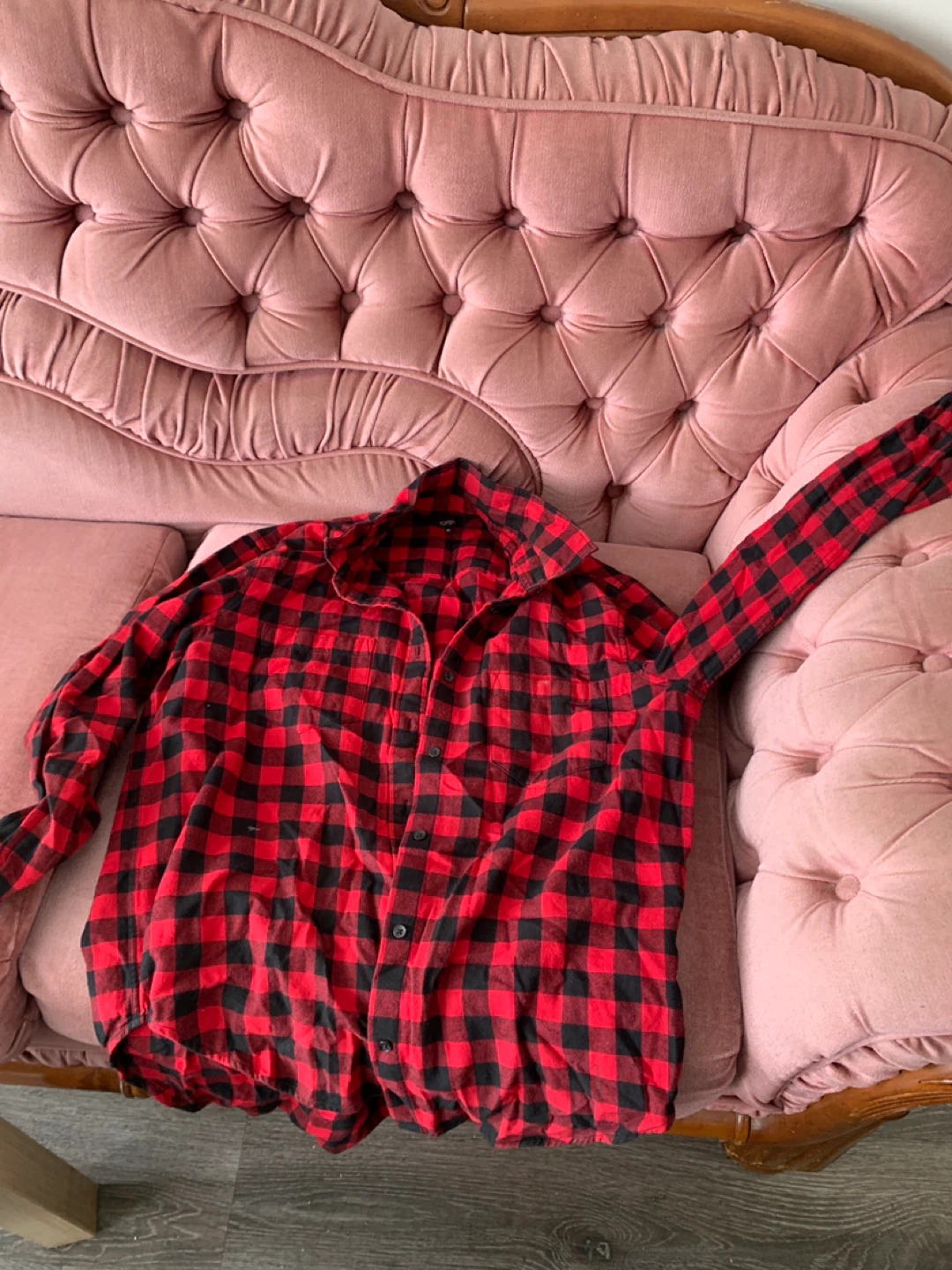 Red and Black Plaid Button-Up Shirt