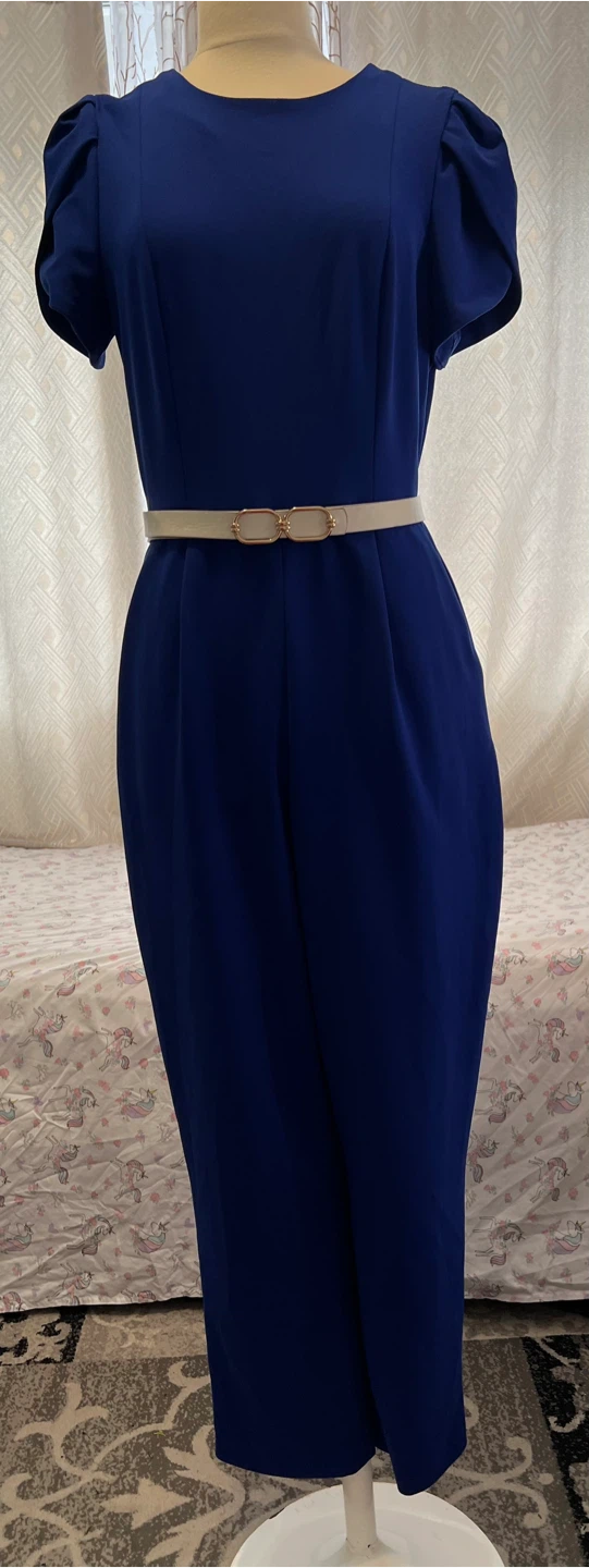 Royal Blue Dress with Puff Sleeves and Belt