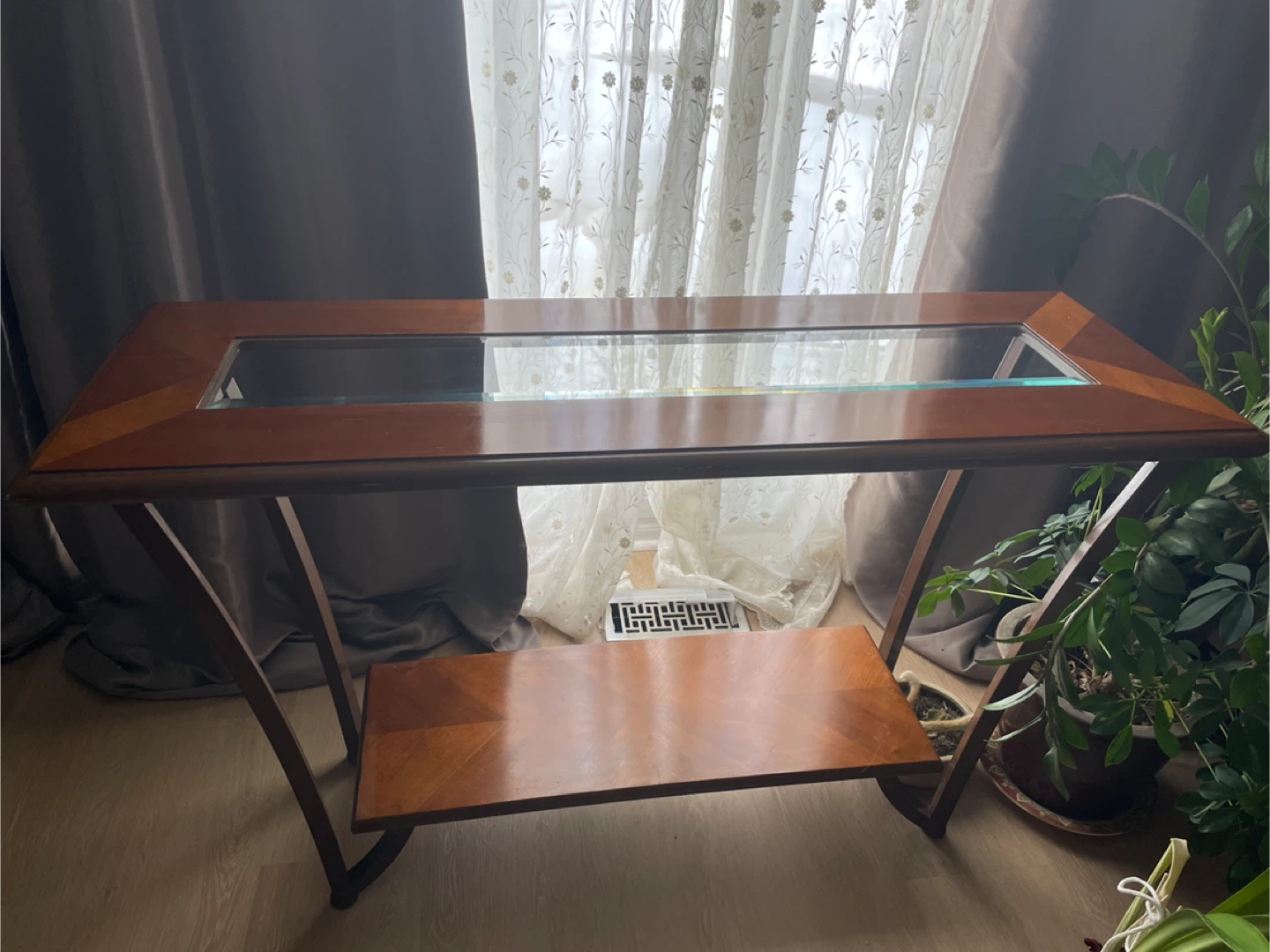 Vintage Console Table with Glass Top