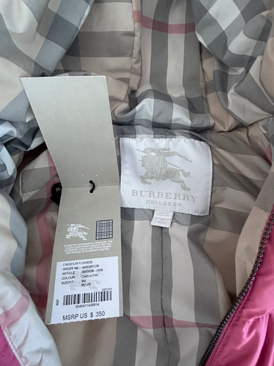 Burberry Pink Down Snowsuit - 9M - photo 2