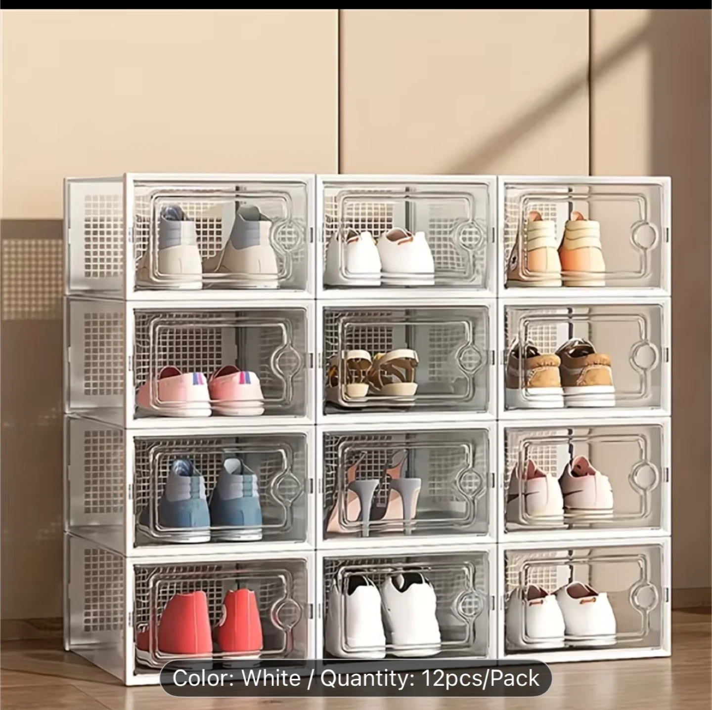 Stackable Shoe Storage Boxes - White, 12 Pack
