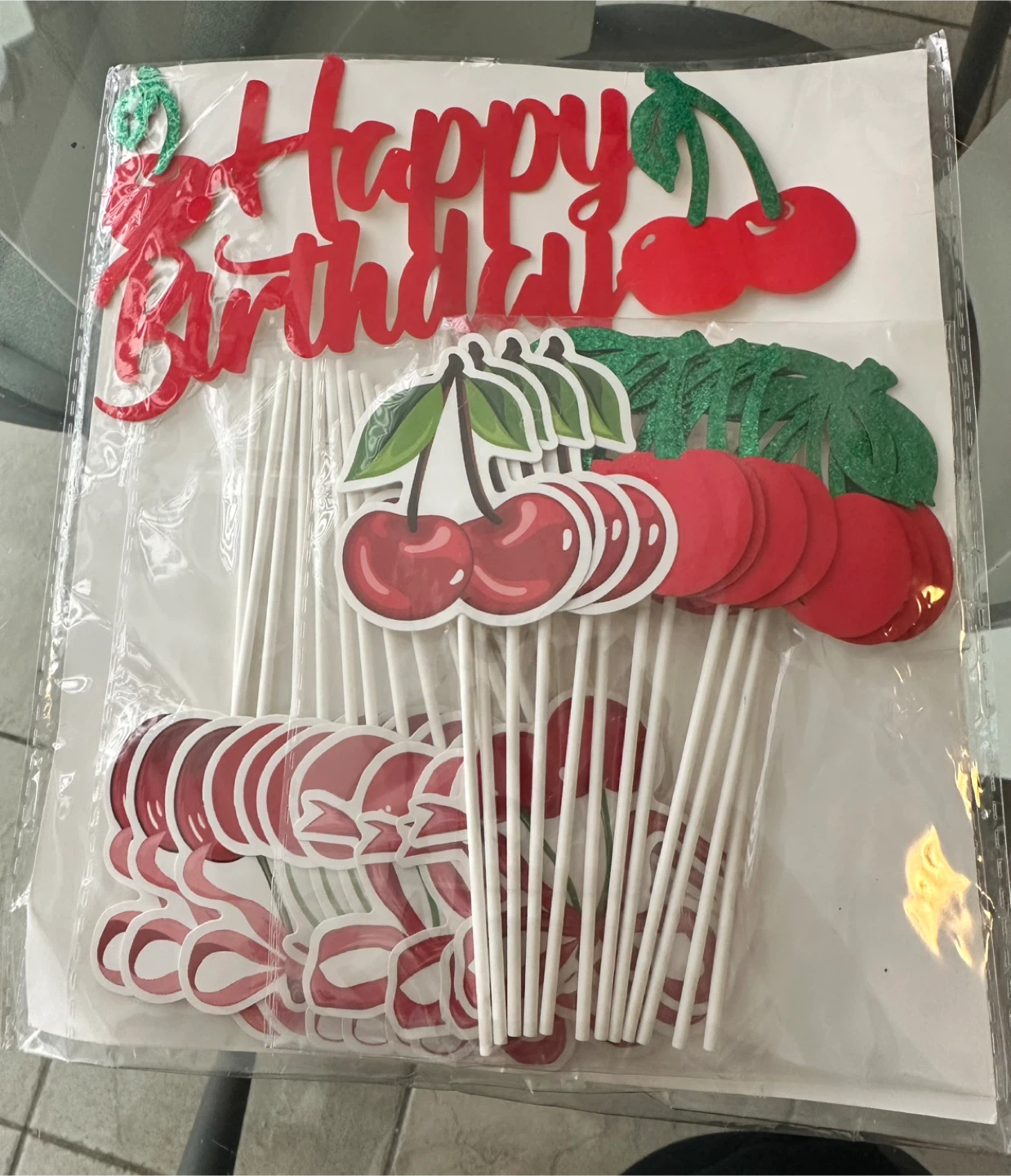 Happy Birthday Cherry Cake and Cupcake Toppers