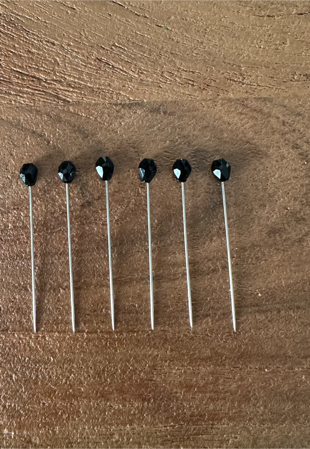 Set of 6 Black Beaded Straight Pins