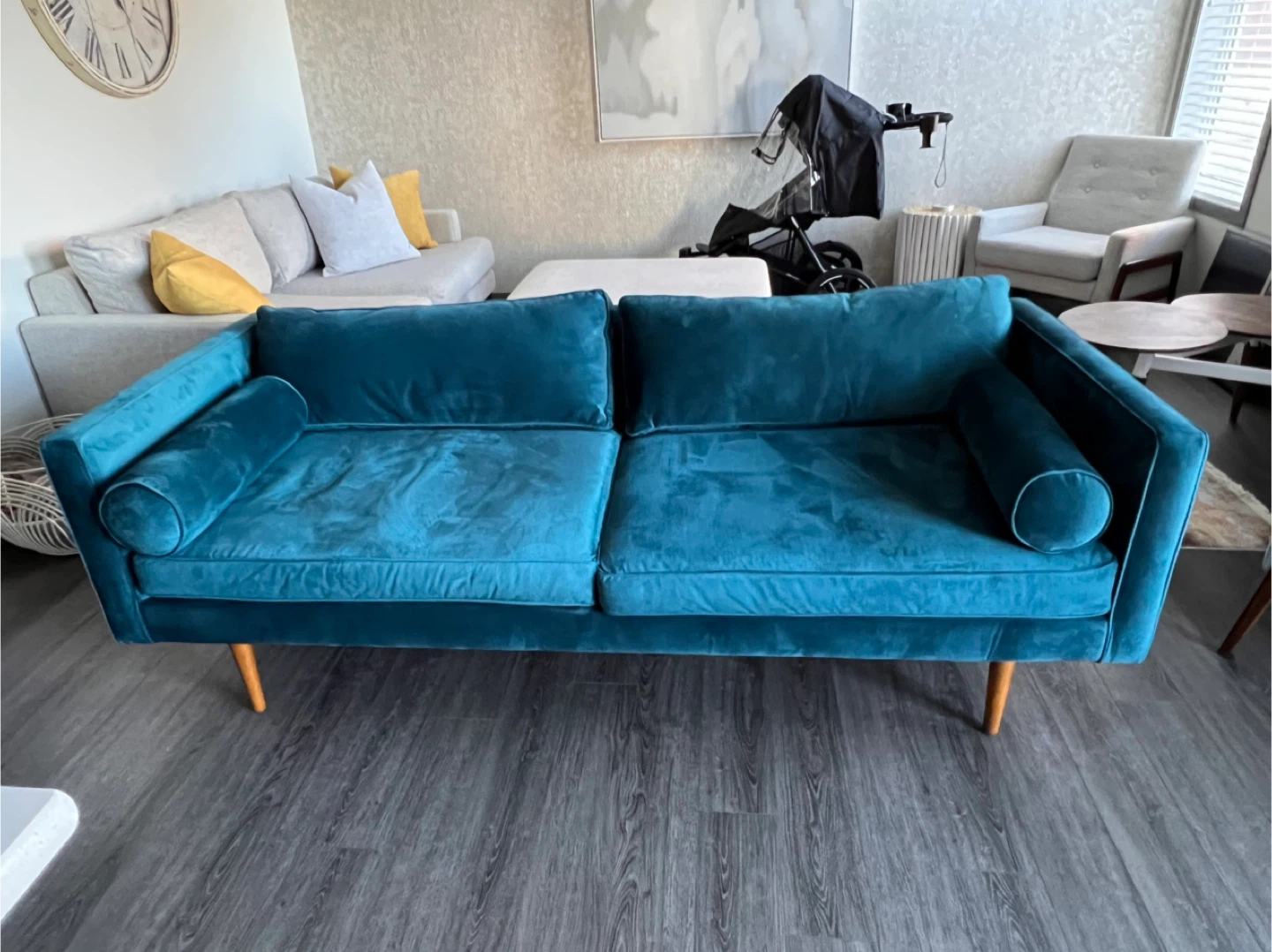 West Elm Mid Century Monroe Sofa - Blue velvet