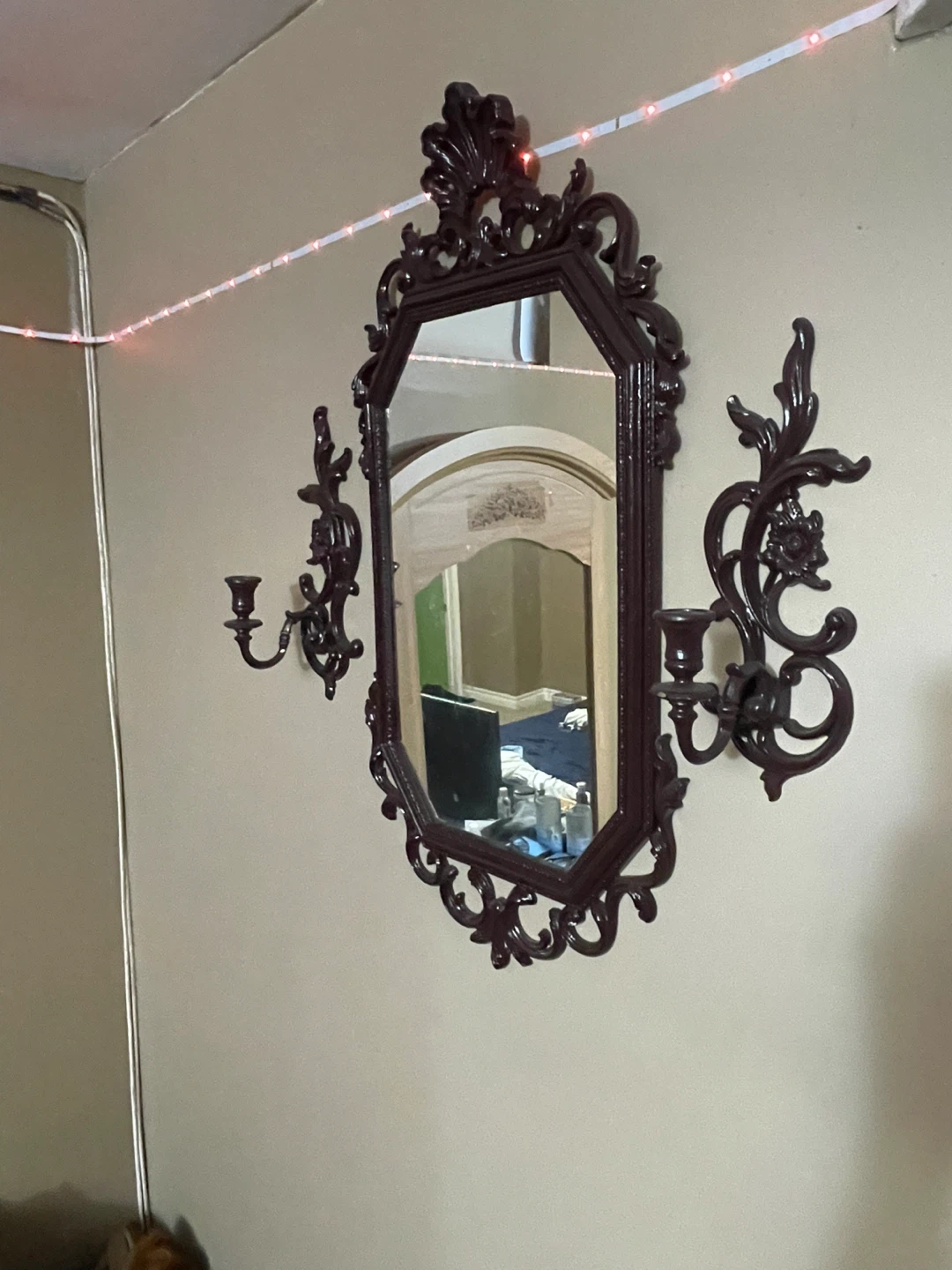 Syroco Ornate Wall Mirror with Candlestick Holders - photo 2