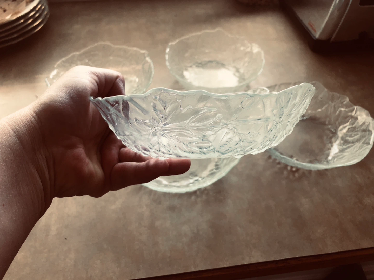 🏆 Set of 5 Clear Glass Dessert Bowls with Leaf Design - photo 4