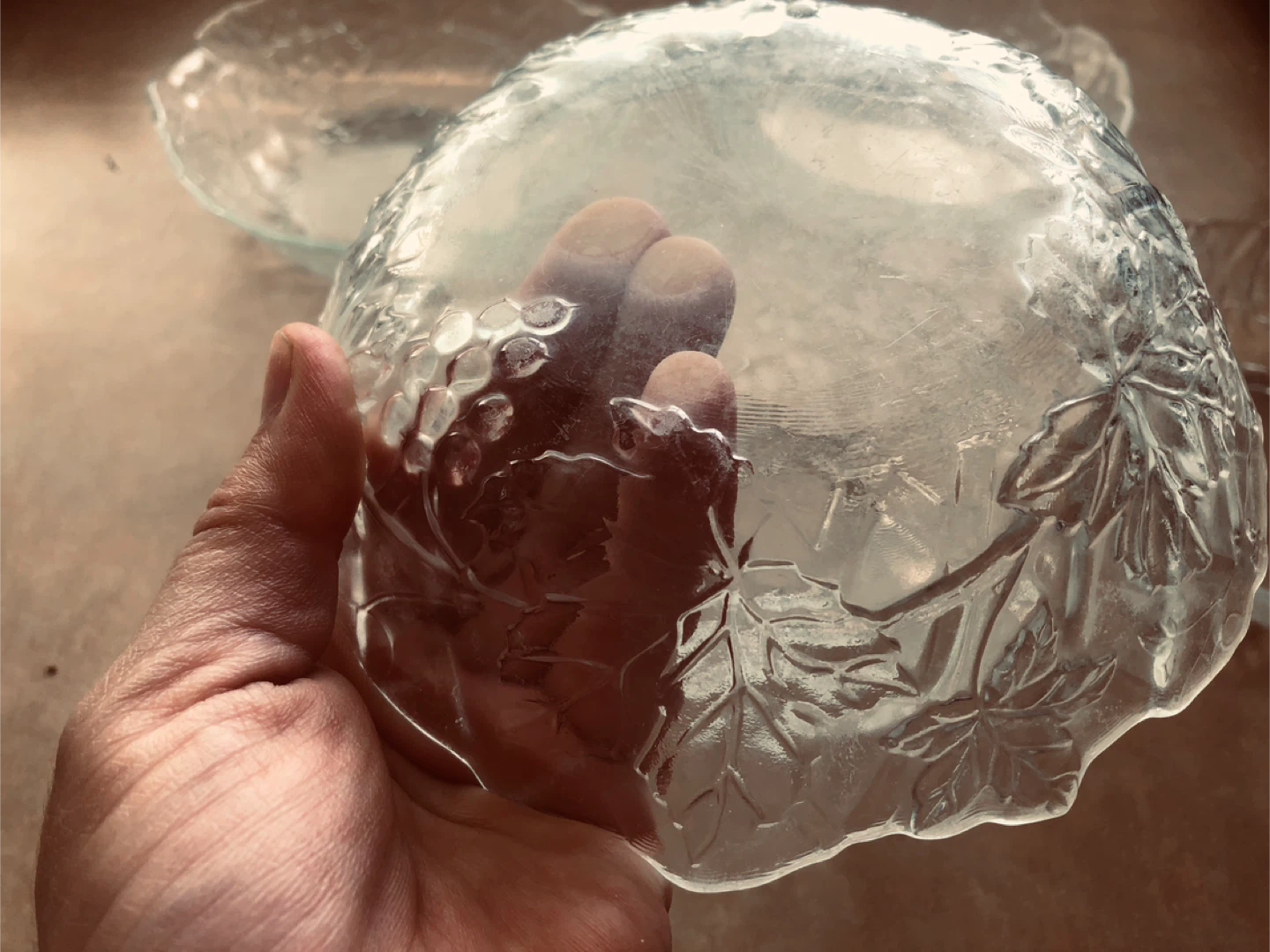 🏆 Set of 5 Clear Glass Dessert Bowls with Leaf Design