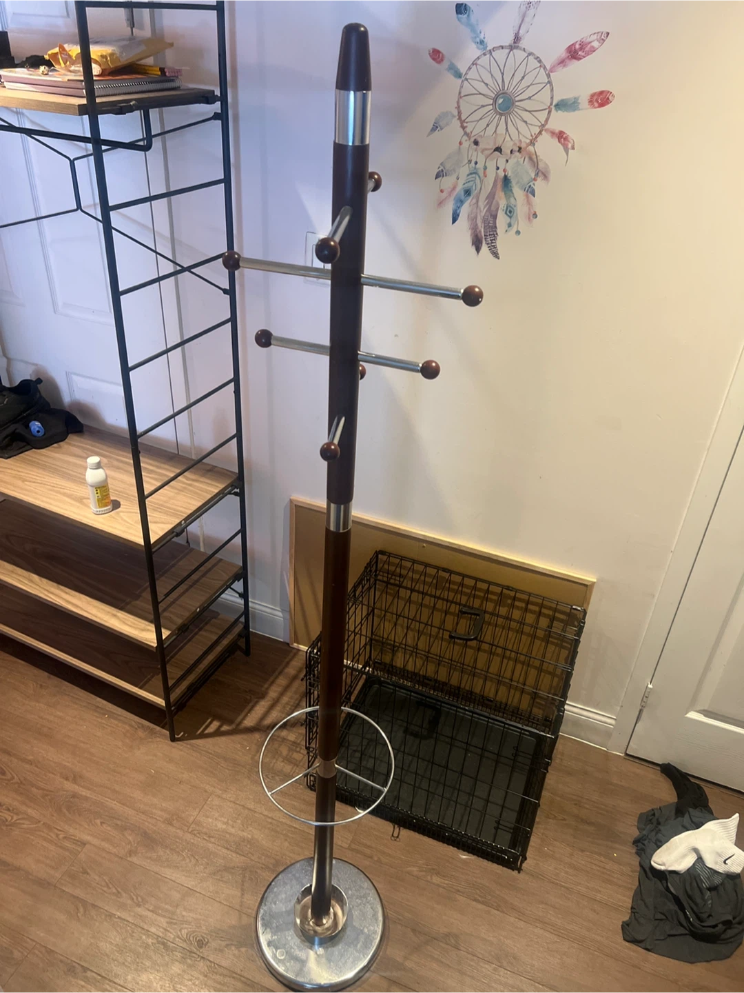 Wooden Coat Rack with Chrome Accents