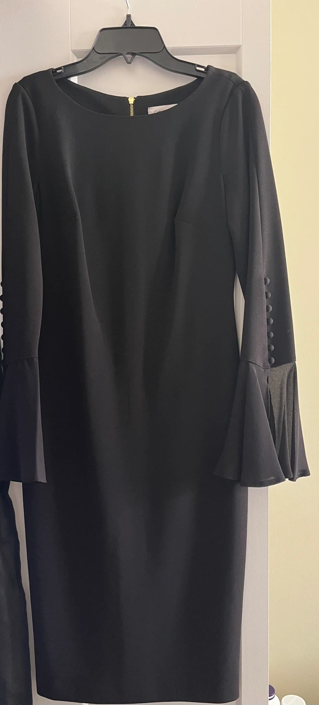 Calvin Klein Black Bell Sleeve Sheath Dress Size 2 - photo 2