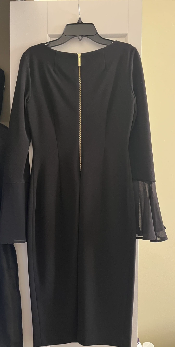 Calvin Klein Black Bell Sleeve Sheath Dress Size 2 - photo 3