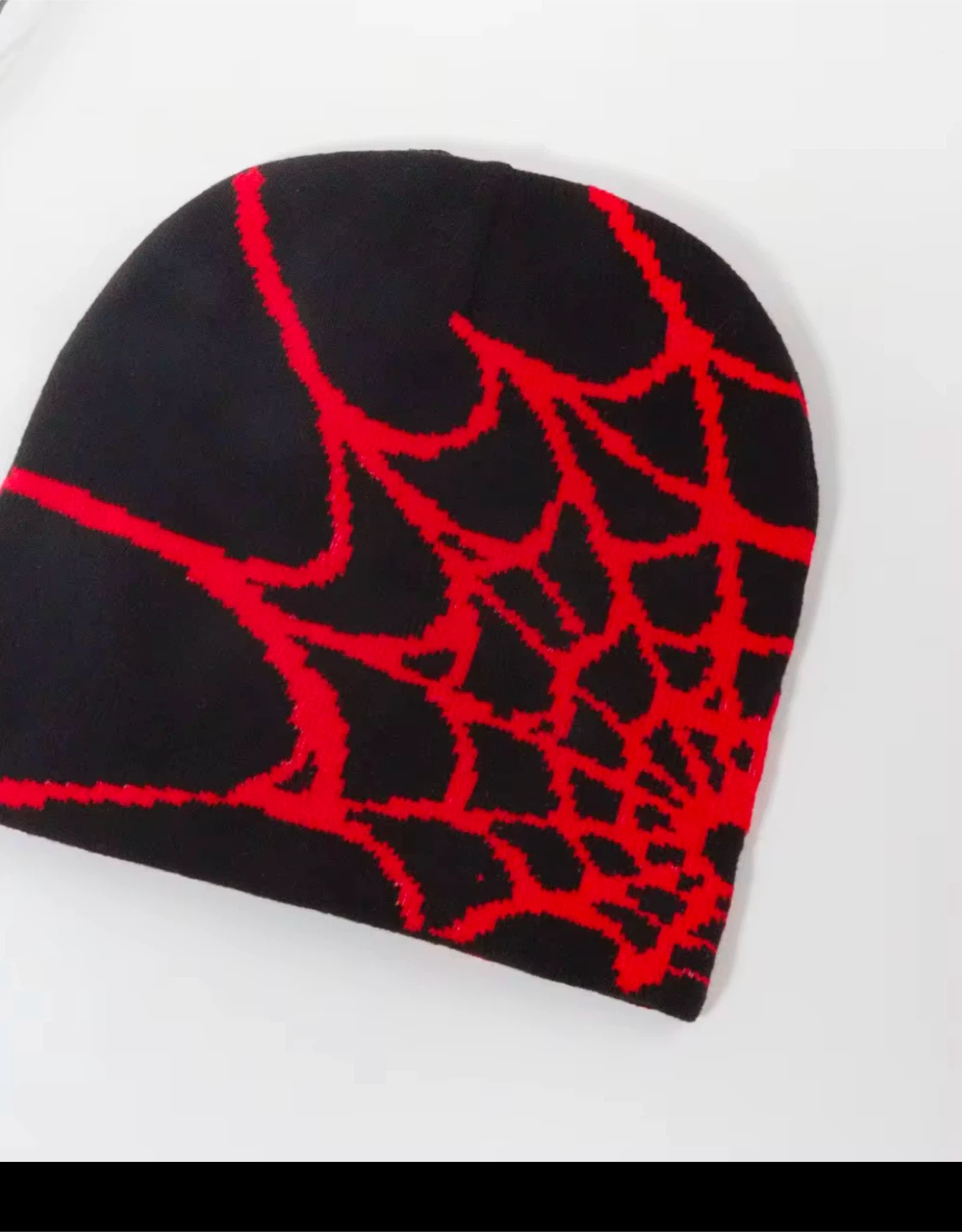 Spider Web Knit Beanie Hat - Red/Black - photo 3