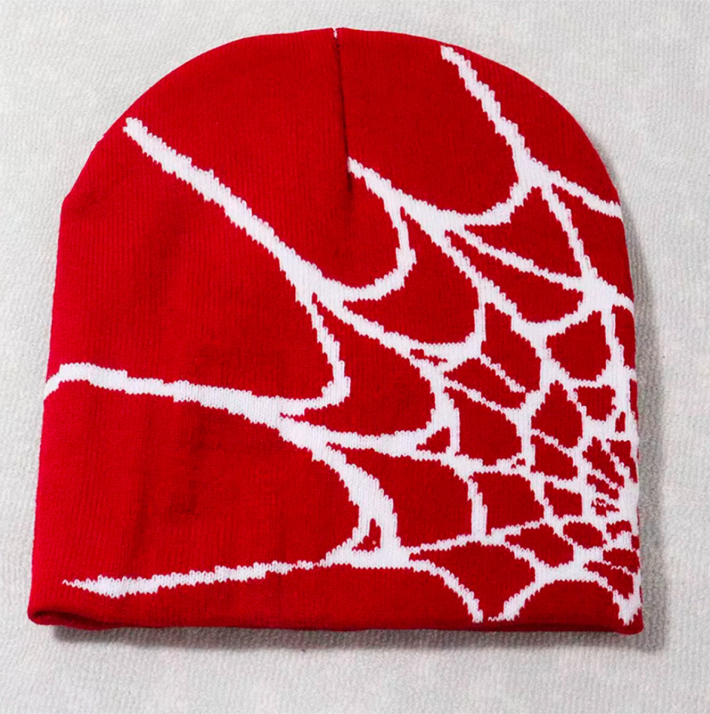 Spider Web Knit Beanie Hat - Red/Black - photo 2