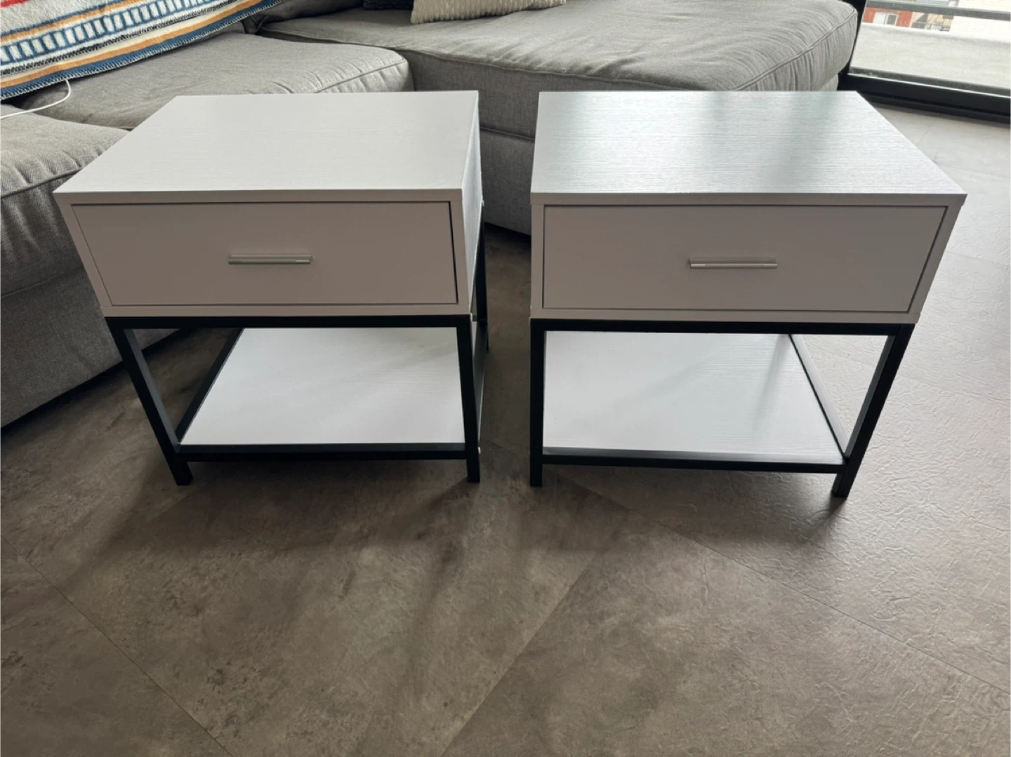 Black and White Nightstands with Drawer and Shelf (Set of 2)