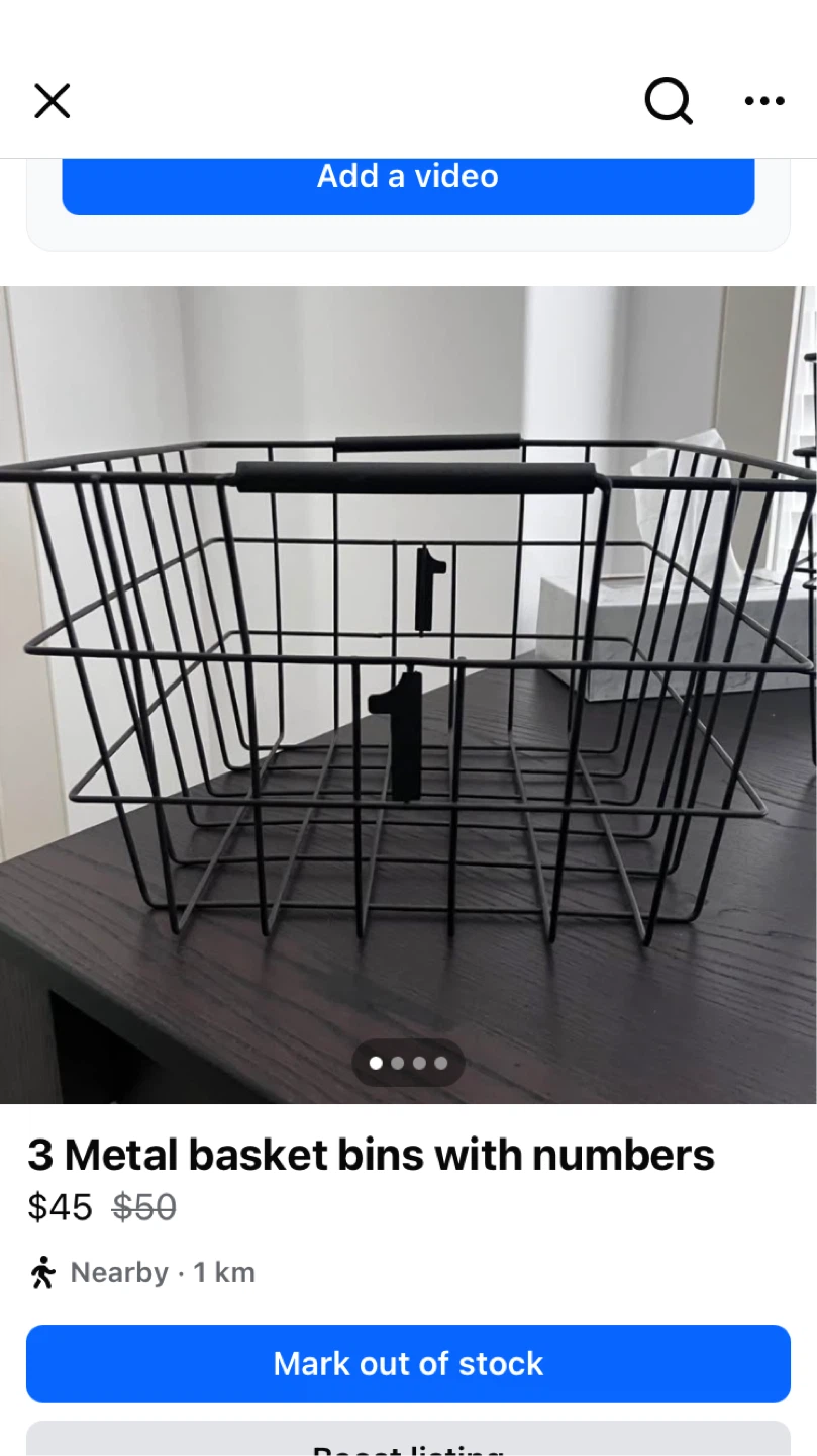 Set of 3 Black Metal Basket Bins with Numbers