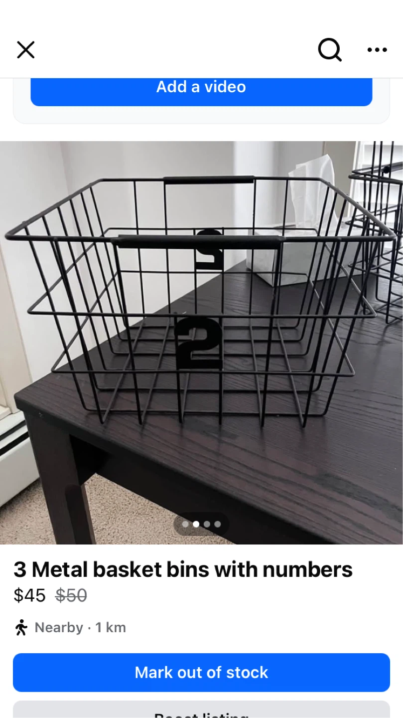 Set of 3 Black Metal Basket Bins with Numbers - photo 2