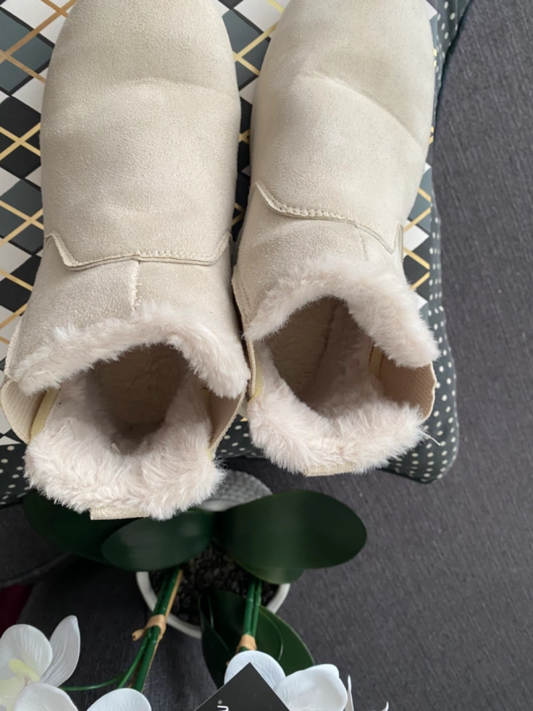 Cream Faux Suede Fur Lined Ankle Boots - Size 3 - photo 3