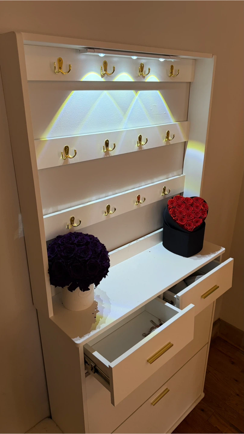 White Entryway Organizer with Hooks and Shoe Storage - photo 2