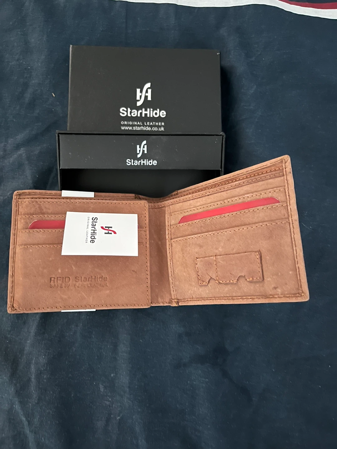 New StarHide Original Leather Bi-fold Wallet - Brown