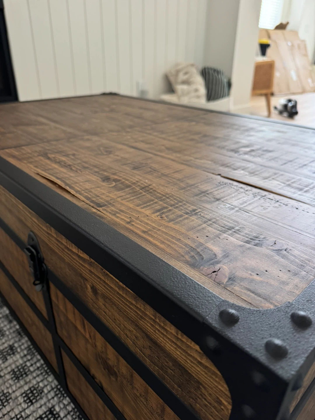 Rustic Wood Coffee Table Trunk with Metal Accents - photo 3
