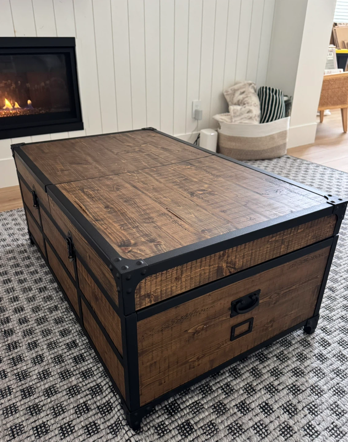 Rustic Wood Coffee Table Trunk with Metal Accents - photo 2